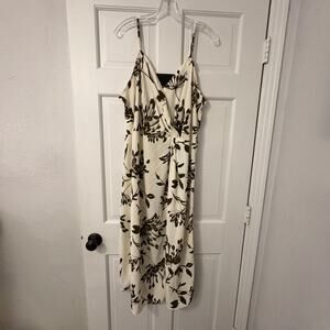Worthington Flowy Spaghetti Strap Midi Ivory Dress Brown Floral Print Size XL